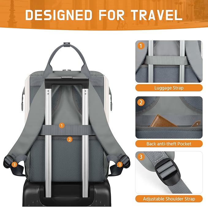 Maelstrom Laptop Backpack, Fits 15.6-17.3 Inch Travel Backpack Gift for Women Men, Waterproof College School Computer Bag, Anti-theft Business Work Bag with Luggage Strap (Grey, 17.3 Inch)