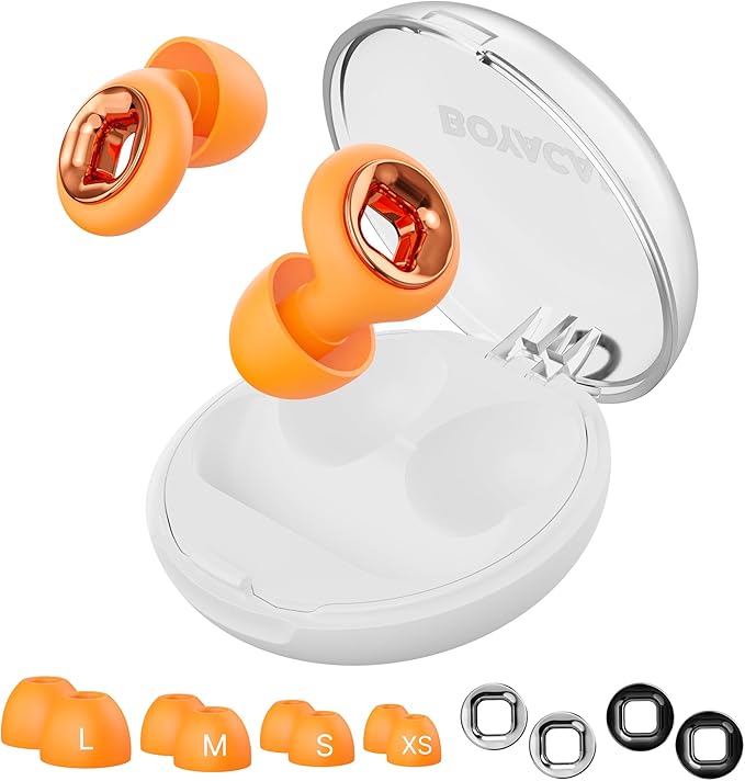 Ear Plugs for Sleeping Noise Cancelling, 45dB Reusable Earplugs for Noise Reduction, Hearing Protection Ear Plugs with 8 Ear Tips, Soft Silicone Earplugs for Sleep, Concerts, Snoring, Study (Orange)