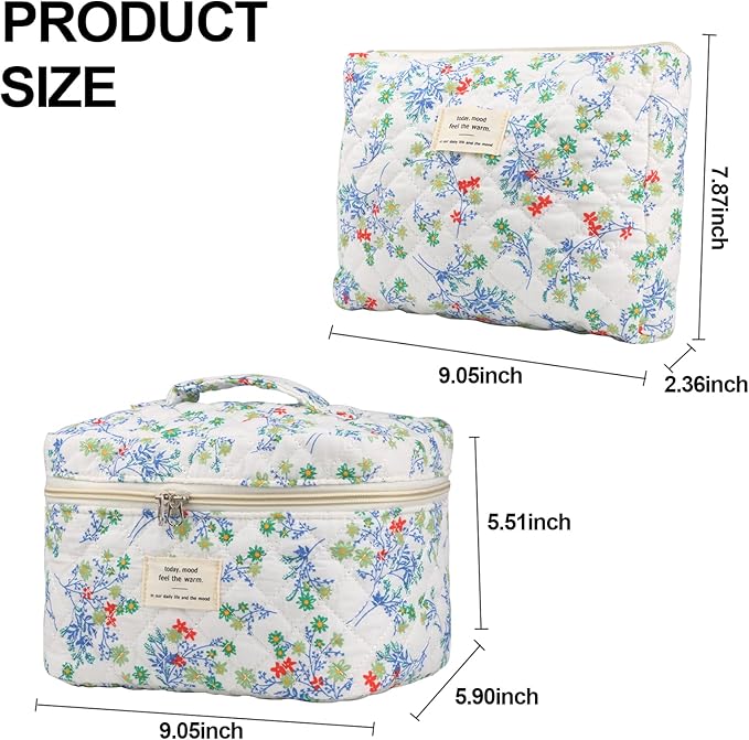 Cute Makeup Bag for Women(2 Pcs), Travel Cosmetic Bags, Quilted Coquette Aesthetic Floral Toiletry Organizer Bag (48 - Red Green/4PCS)