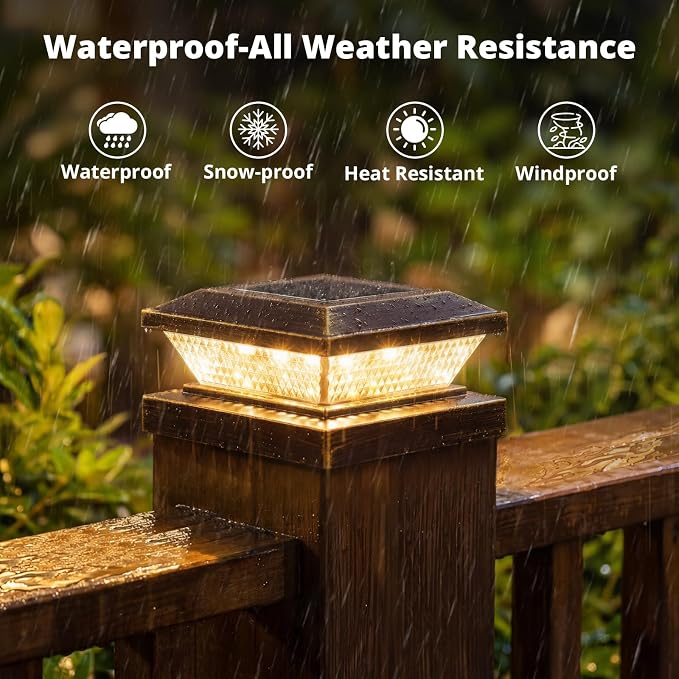 4x4 Solar Post Cap Lights Outdoor 8 Pack, Waterproof Solar Fence Light for Wooden/Vinyl Post, 2 Color Outside Deck Patio Porch Decor, Brown