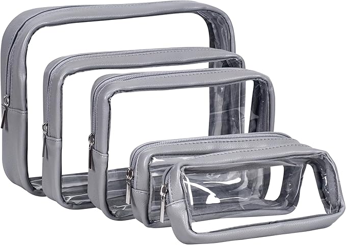TSA Approved 5-Piece Diaper Bag Organizer Pouch Set Clear Waterproof TPU Kids Toiletry Storage Set Travel Packing Clutch Cube Bags for Baby Nursing (Dark Gray)