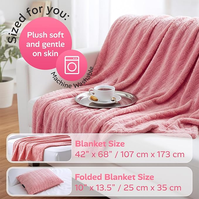 Proglobe Premium Travel Blanket and Pillow - XL 42" x 68" - Ultra Soft Lightweight Compact Blanket for Airplane, Car, Bus, Travel - Portable Cozy Fleece for Men, Women, and Kids - Pink