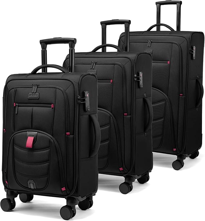 LOVEVOOK 3-Piece Set(22/24/28) Softside Luggage Suitcase with 15.6 Inch Laptop Compartment, Suitcase with Spinner Wheels, Large Capacity Luggage with TSA Lock for Business &Family Trip Travel, Black
