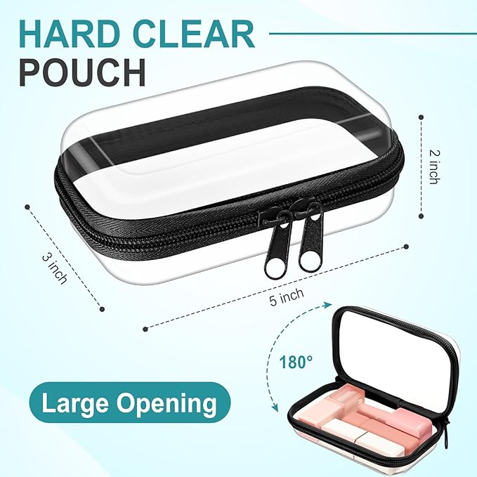 Sanwuta 6 Pcs Clear Hard Zipper Case Plastic Zipper Pouches Transparent Makeup Bag Pencil Case Pouches Toiletry Diaper Bag for Travel Toy Storage Organizer Bins(Black,5 x 3 x 2 Inch)
