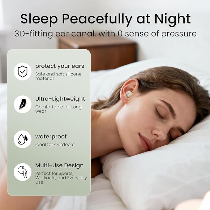 Ear Plugs, Soft Ear Plugs for Sleeping - 30dB Noise Cancelling Reusable Silicone Earplugs, Ultra Comfortable Fit for Studying, Concerts, Travel, 8 Ear Tips-Bean Green