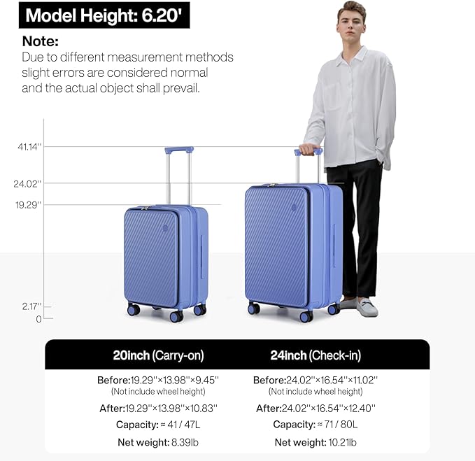 mixi 24 Inch Large Expandable Checked Luggage PC Hard Shell Suitcase Top Opening Rolling Travel Suitcases with Spinner Wheels & TSA Lock, Dreamy Purple