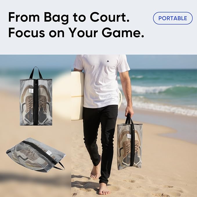 VUSIGN Plus-Sized Travel Shoe Bag, Water-Resistant Shoe Pouch for Gym and Sport, Odor-Resistant Soccer Cleats Bag (Gray, 2-Pack)