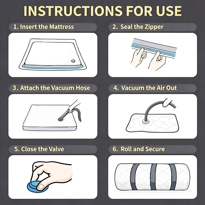 Mattress Vacuum Bag for Moving and Storage – Heavy Duty Compression Bag with Straps, Vacuum Bag for Memory Foam Mattress (Queen/Full)
