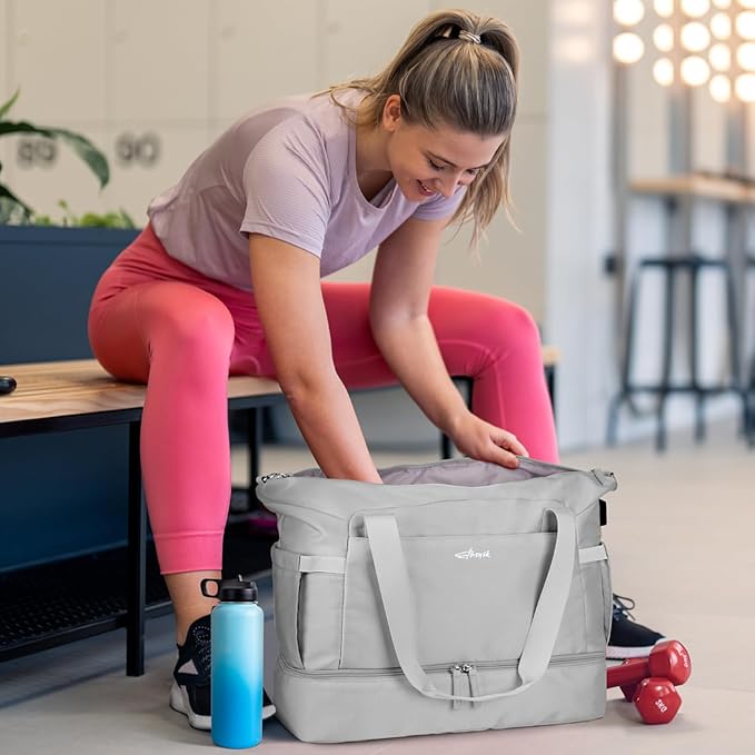 ETRONIK Gym Bag for Women, Personal Item Travel Bag with Shoes Compartment, Weekender Overnight Duffel Bag with Wet Pocket & USB Charging Port, Carry On Bag for Women, Travel, Gym, Weekend