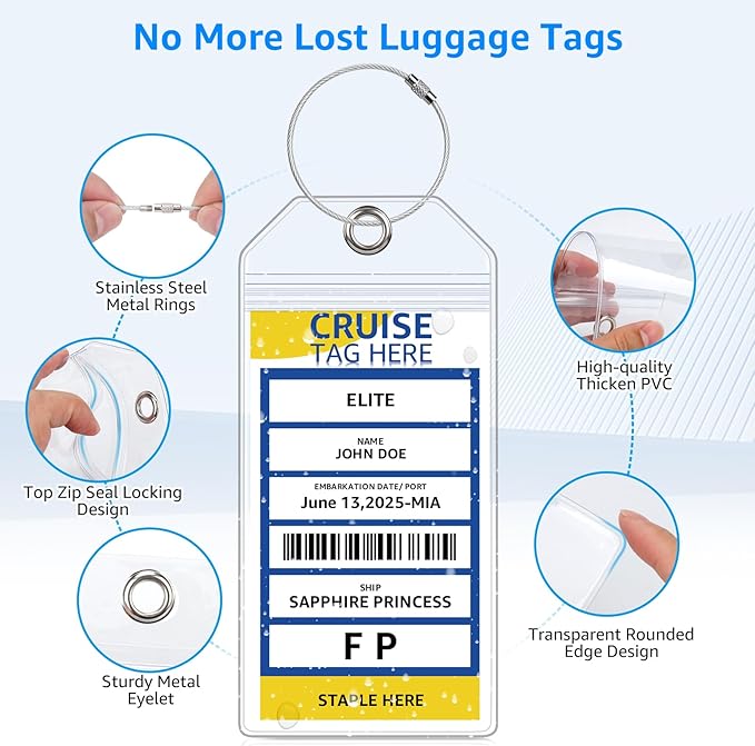 8 Pack Cruise Luggage Tag Holders for Carnival, NCL, Princess, MSC, Norwegian Cruise Ship Essentials Must Haves 2025 & 2026 by FUNMCAN, Clear Plastic Tags Cruise Travel Essentials with Waterproof
