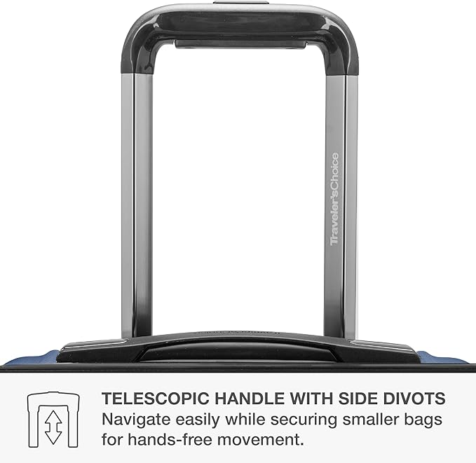 Traveler's Choice Archer Polycarbonate Hardside Spinner Luggage Set, Blue, Carry-On 21-Inch, Tie Down Straps
