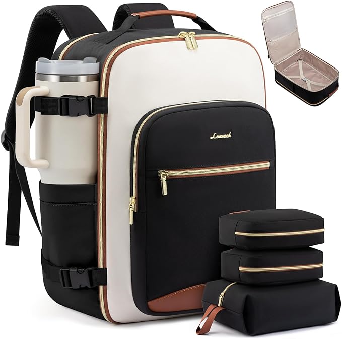 LOVEVOOK Large Travel Backpack for Women & Men, 40L Carry on Backpack for Airplanes, TSA Personal Item Travel Bag fits 17" Laptop, Waterproof Travel Essentials Airline Approved with 3 Packing Cubes