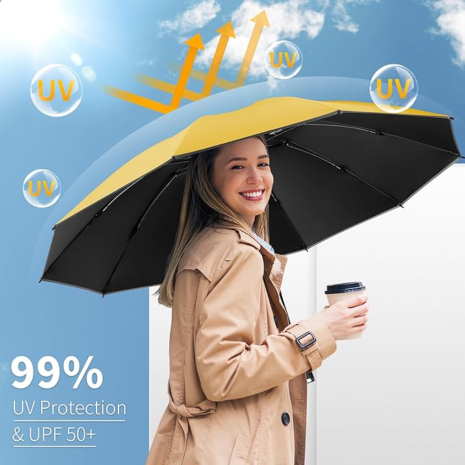 Seniny Inverted Travel Umbrella, Automatic Umbrellas for Rain, Windproof Compact Umbrella with Reflective Stripe, Folding UV Umbrella Sun Umbrella, Portable Large Umbrella for Backpack, Lightweight