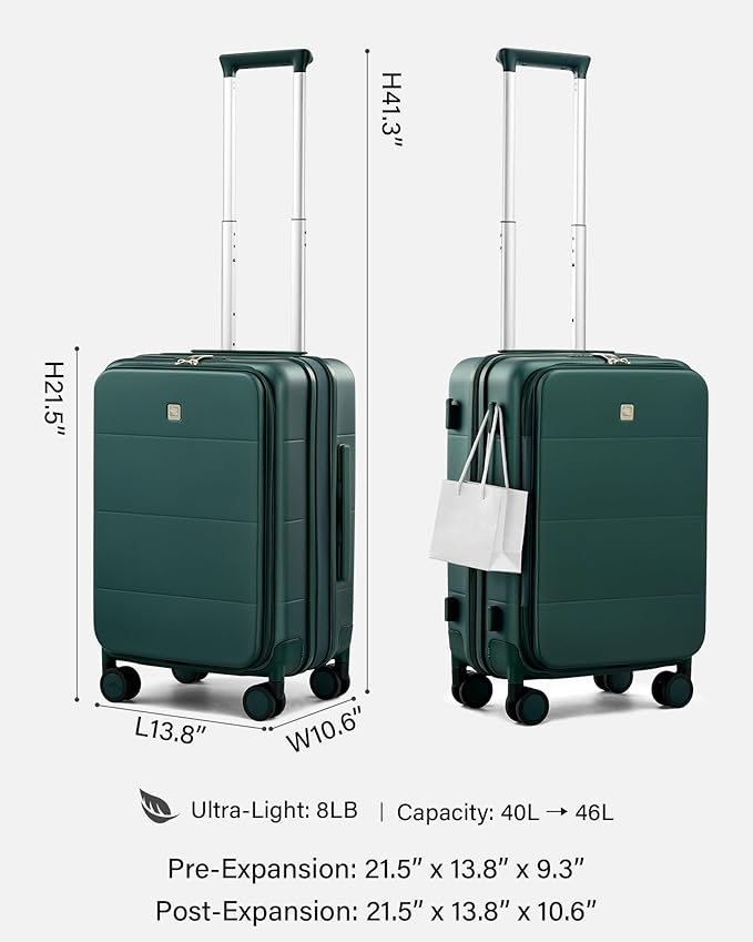 Hanke Hardside Expandable Carry On Luggage, 20 Inch Top Opening Trunk Luggages with Spinner Wheels, All-PC Hard Shell Carry-On Suitcase, Lightweight & TSA Airline Approved (Blackish Green, 46L)
