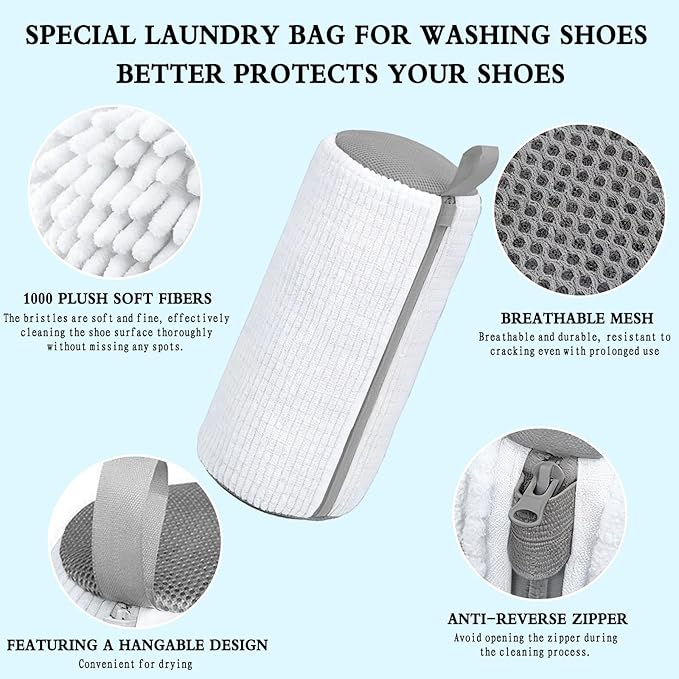 Shoe Washing Bag, Laundry Shoe Bag, Reusable Shoe Washing Bag, 360 ° Deep Cleaning,Suitable for All Shoe Types, With Self-Locking Zipper, 2-pack (White)