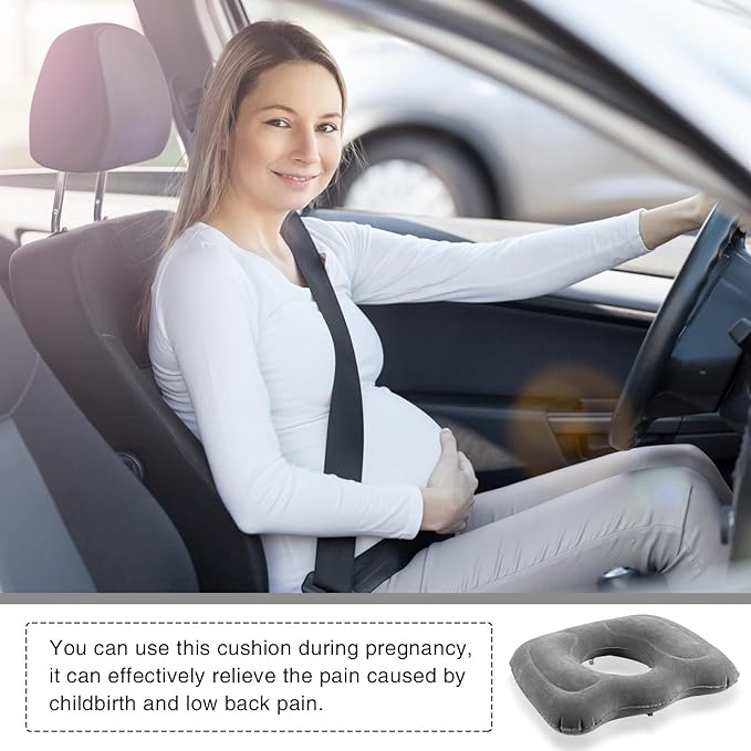 Leinuosen 1 Pcs Inflatable Seat Cushion 18.1'' x 15.7'' x 4.7'' Portable Lift Donut Pillow Height Adjustable Hemorrhoid Pillow for Tailbone Back Pain Bed Sore Home Car Chair Wheelchair Sitting (Grey)