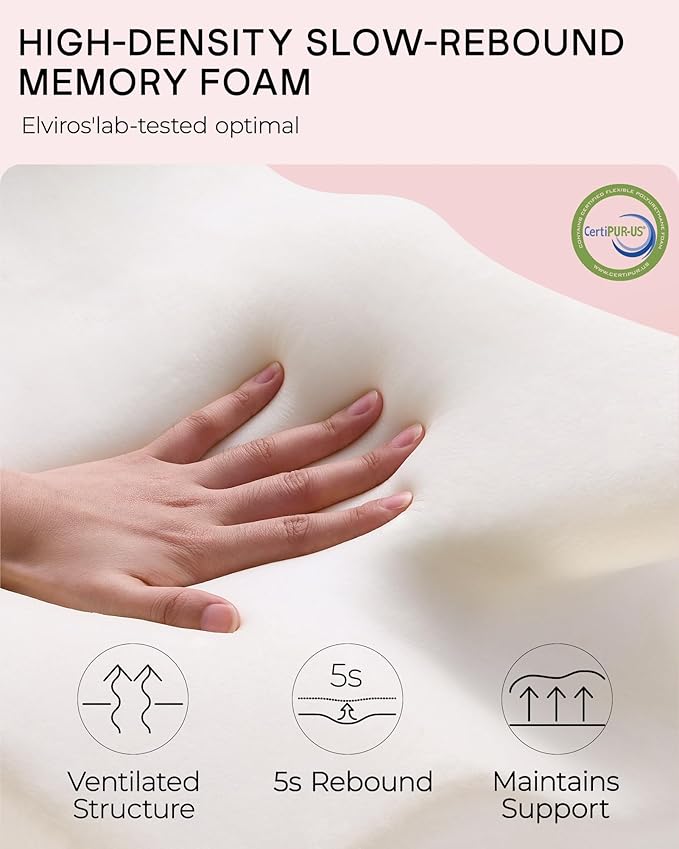 Elviros Cervical Memory Foam Pillows for Neck and Shoulder Pain, Neck Pillow for Sleeping, Side Sleeper Pillows for Adults, Ergonomic Orthopedic Sleeping for Back and Stomach Sleepers (Medium Firm)