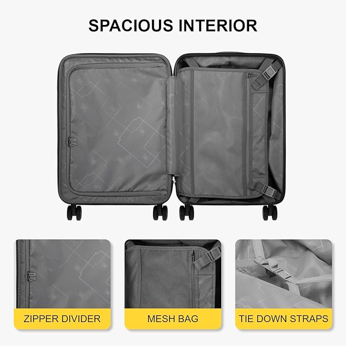 LEVEL8 Grace Carry on Luggage, 20 Inch Expandable Hard Shell Suitcase with Wheels, Abs+Pc Harshell Spinner Luggages with Tsa Lock, Travel Bag for Women Men, Grey