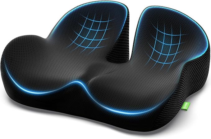 AUVON Gel Seat Cushion for Office Chairs, Ergonomic Memory Foam Chair Cushions for Long-Sitting Support & Sciatica, Back, Tailbone Pain Relief, Breathable Car Seat Cushion with Anti-Slip Base