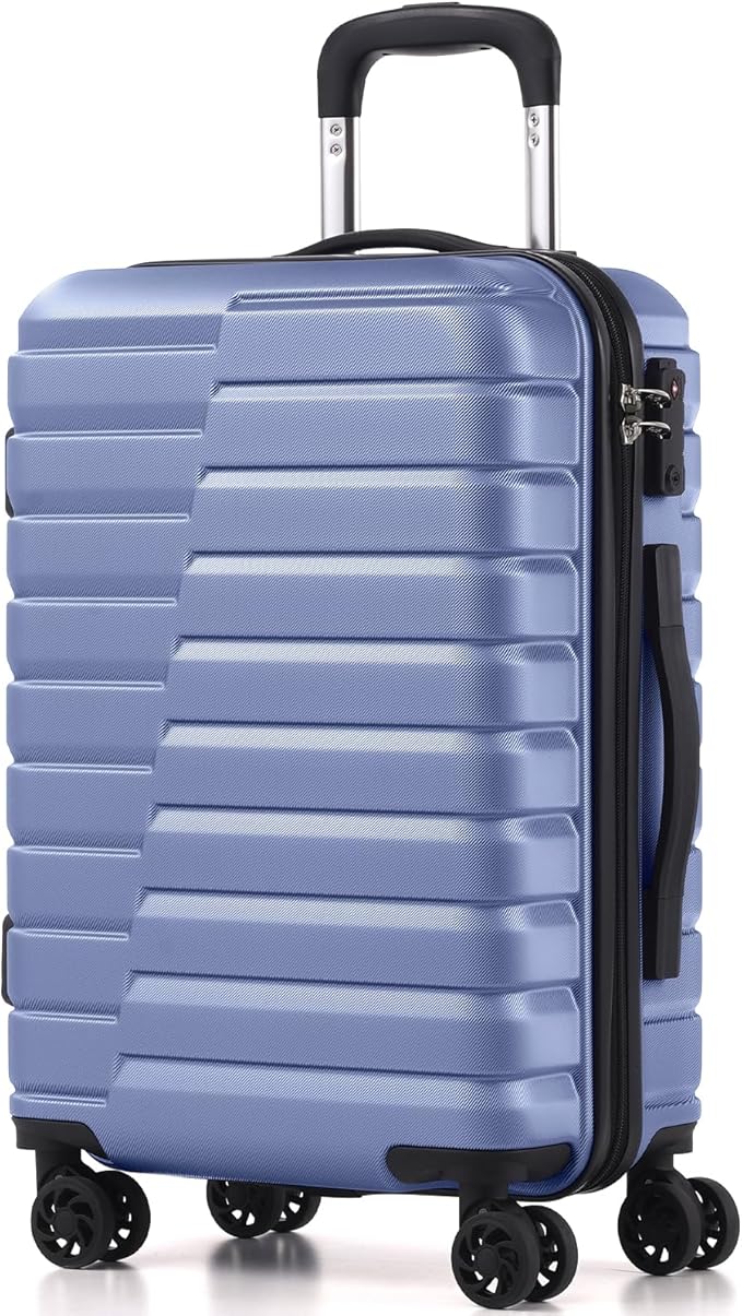 Coolife Carry On Luggage Airline Approved with Spinner Wheels, Hard Shell Suitcase TSA Lock Lightweight Travel Luggage 20-inch,Blue
