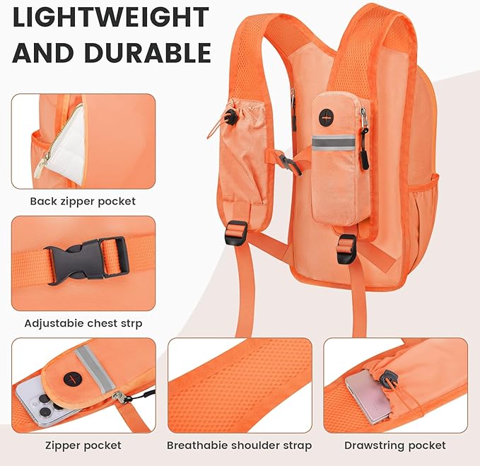 Small Hiking Backpack 10L-Lightweight Packable Foldable Backpack for Travel Camping Outdoor Commute,Compact Rucksack for Women Men(Orange)