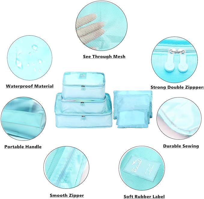 6 Set Packing Cube Luggage Organizer Pouch, Travel Storage Bags Organizer Set, Clothes Packing Cubes Laundry Pouch Suitcase Organizer Bags for Travel Carry On Luggage Packing (Blue Flamingo)