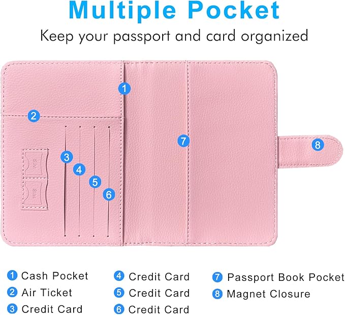 ACdream Passport Holder for Travel Essentials, Rfid Blocking Passport Wallet Cover Case for Travel Must Haves Accessories, Book Holders for Women & Men- Pink