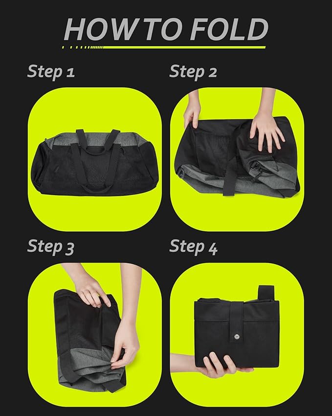 BAGSMART Gym Bags for Men Women, Foldable Travel Duffle Bag, Lightweight Weekender Duffel Bag With Shoe Compartment, Water Resistant Workout Duffle Sports Bag for Travel Yoga, Black