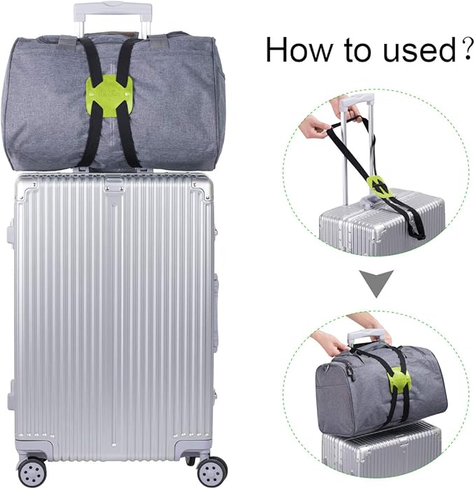 Luggage Straps for Suitcases, Travel Belt for Luggage Over Handle, Adjustable High Elastic Luggage Straps for Suitcases TSA Approved for Connecting Your Luggage (2 Pack Green)
