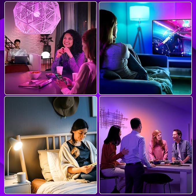 A19 Smart Light Bulb, 9W 900LM RGB+CCT LED Bulb - 16 Million Vibrant DIY Colors, Music Sync via Tuya, Works with Alexa & Google Assistant - 2.4GHz No Hub Required for Home Decor(4Pack)
