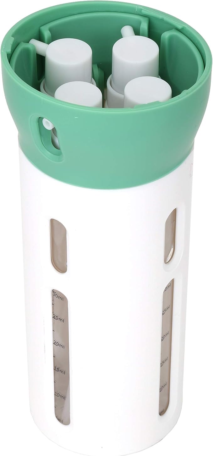 Travigo 4-in-1 Travel Dispenser Bottle, TSA Approved, Leak Proof, Four Reusable 1.4 oz. (40 mL) Toiletry Containers for Shampoo, Conditioner, Soap, Lotion, Skincare (Green)