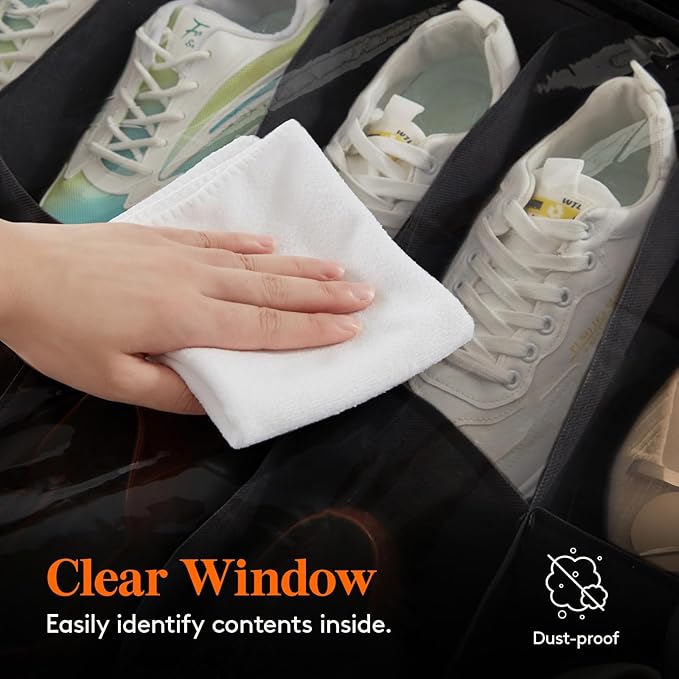 Lifewit Under Bed Shoe Storage Organizer 4 Pack(2x16 Pairs+2x4 Pairs), 4.3" Tall Fabric Shoes Container Box, Foldable Closet Shoe Bag with 2 Reinforced Handles and Clear Cover, Black