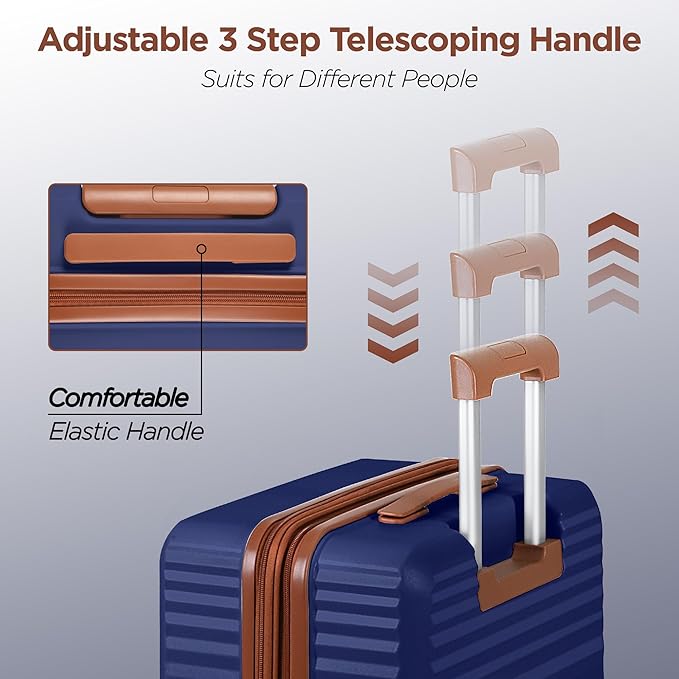 SHOWKOO Luggage Sets 3 Piece Hardside Expandable Suitcase with Double Spinner Wheels Tsa Lock Blue (20in/24in/28in)