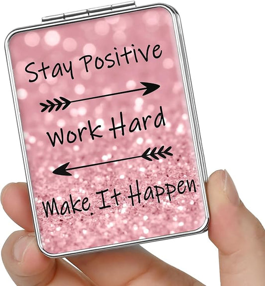 Pocket Mirror, Small Travel Mirror with Magnification, Portable Double-Sided Magnifying Cosmetic Mirror for Daily (Positive)