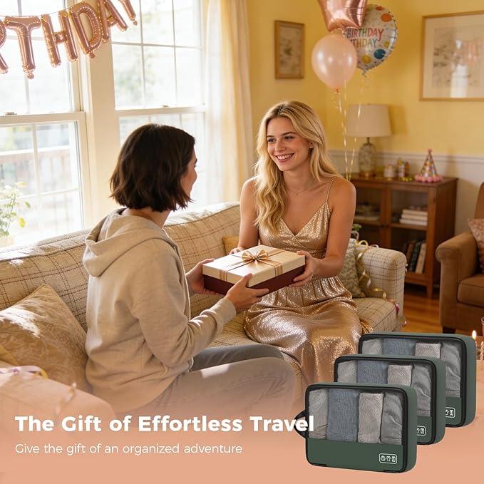 8-Piece Compression Packing Cubes for Travel, Trendy Luggage Organizer Set for Young Travelers, Space Saving for Carry-On, Suitcase, Vacation & Weekend Trips - Avocado Green