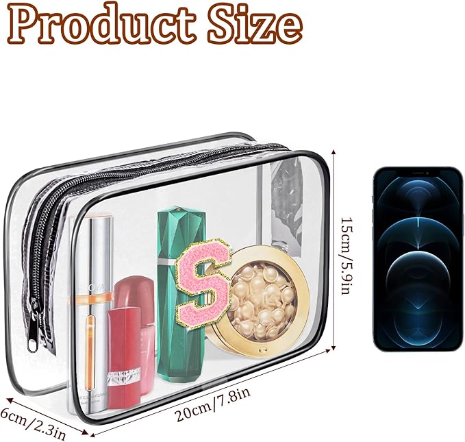 Clear Toiletry Bag,Portable Travel Toiletry Bag,Chenille Letter Cosmetic Bag with Zipper,Waterproof Makeup Bag,Cosmetic Storage Organizer for Women Men,Travel Essentials (Black,J)
