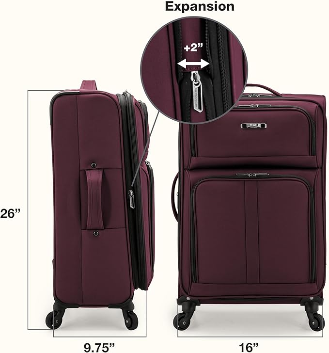 U.S. Traveler Anzio Softside Expandable Luggage with Spinner Wheels, Burgundy, 26-Inch Medium