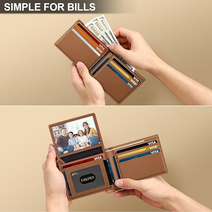Wallet for Men Slim RFID Blocking Leather Credit Card Holder Wallet for 14 Cards, Bifold Minimalist Thin Wallet with 2 ID Windows & Cash Slot, Front Pockt Carteras Para Hombres, Birthday Gifts for Men