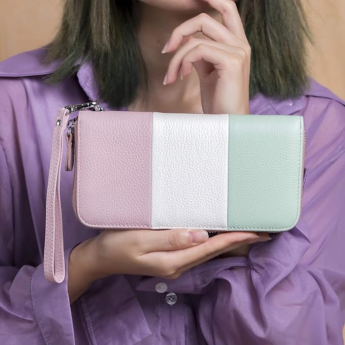 Moflycom Womens Wallet RFID Blocking Genuine Leather Multi Credit Card Large Capacity Zip Around Clutch Travel Purse Wristlet