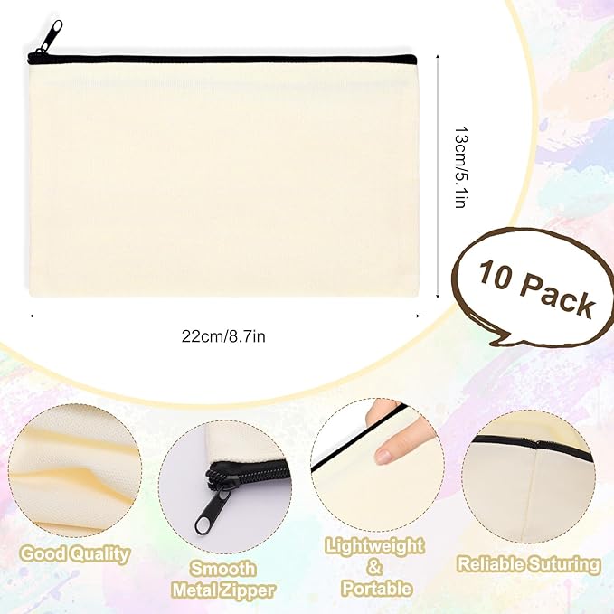 Gvhntk Blank Canvas Bag Zipper Pouch Makeup Bags Bulk Multi-Purpose Canvas Pencil Pouch Cosmetic Bag with Zipper Blank Travel Toiletry Bag for DIY Craft Storage(8.3 x 5 inches)