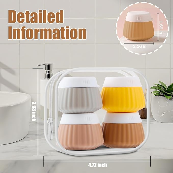 4 Pack Travel Size Silicone Cream Containers, Leak Proof Refillable Toiletry Bottles for Toiletries with 4 Scoops, Labels and Clear Bag, Suitable for Travel Shampoo and Conditioner Bottles (B)