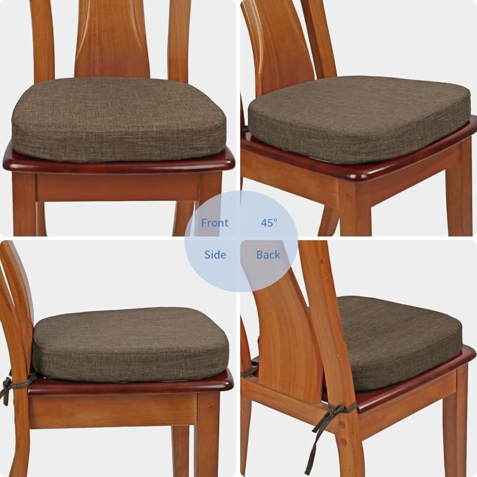 BUYUE Thickened 2.5" Friendly Woven Fabric Dining Chair Cushion, U-Shape High Density Foam Comfortable Chair Pad for Kitchen, Slip Resistant Indoor Seat Cushion (1 Piece, Brown)