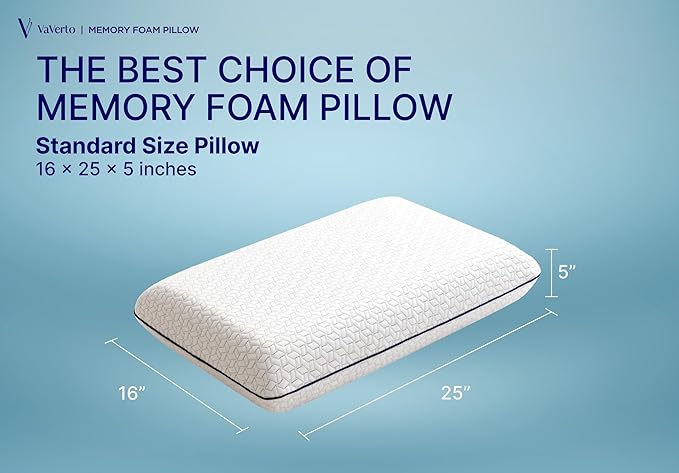 Vaverto Memory Foam Pillow 2-Pack – Cooling Gel-Infused Orthopedic Pillows for Neck and Shoulder Pain Relief, Firm Support with Removable Viscose Made from Bamboo Covers – Set of 2 Standard Size