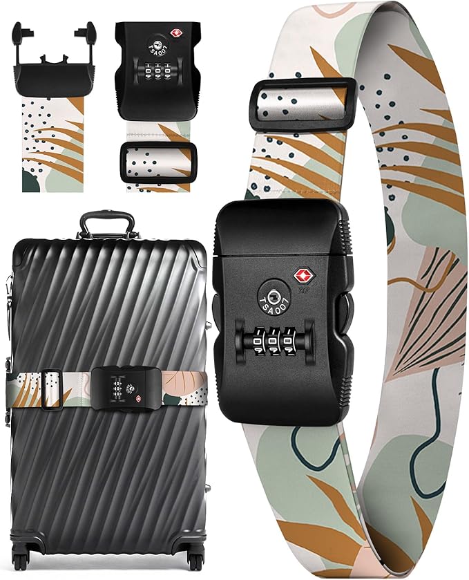 Slohif Luggage Straps TSA Lock for Suitcases - Travel Belt TSA Approved Accessories Luggage Identifiers Carry On Bag with Buckle Nylon Adjustable Band for Add a Bag Leaf