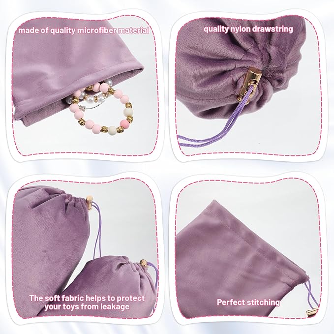 Toy Storage Bags, 6 Pcs Quality Liss Velvet Drawstring Pouch Adjustable Microfiber Toy Organizer Bags Gift Bag Foldable Ditty Bag for Women Men Toys Underwear Sunglasses Cosmetic(Purple 3 Sizes)