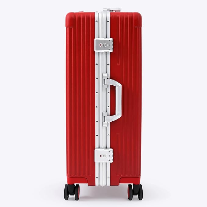 Nobl Travel Zipperless Check In Suitcase - Aluminum Frame, Medium Check In luggage 27x17.5x10.4 Airline Approved by Noble Travel - Polycarbonate Shell - TSA Locks, 360° Spinner Wheels - Cherry Red