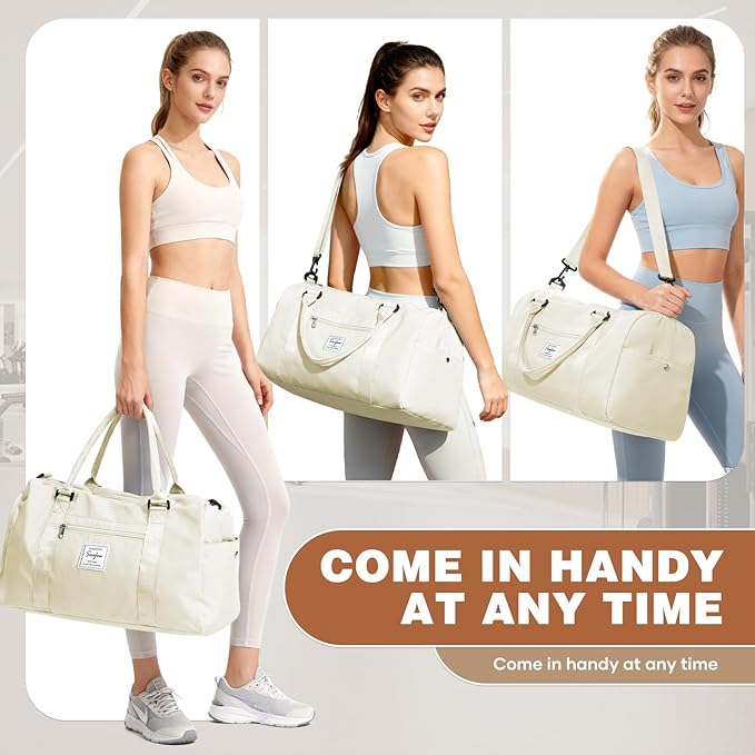 Weekender Duffel Bags for Women, Travel Totes Bag for Airplane, Cute Sports Gym Dance Bag Overnight Luggage Bag with Wet Pocket Shoe Compartment, Carry On Hospital Bag for Labor and Delivery, White