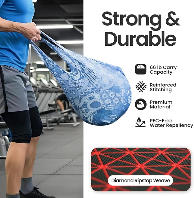 Nanobag Ultralight Foldable Tote for Women & Men, Reusable Grocery & Travel Bag, Packable Collapsible Compact Market Essential (Standard Blue Waves)
