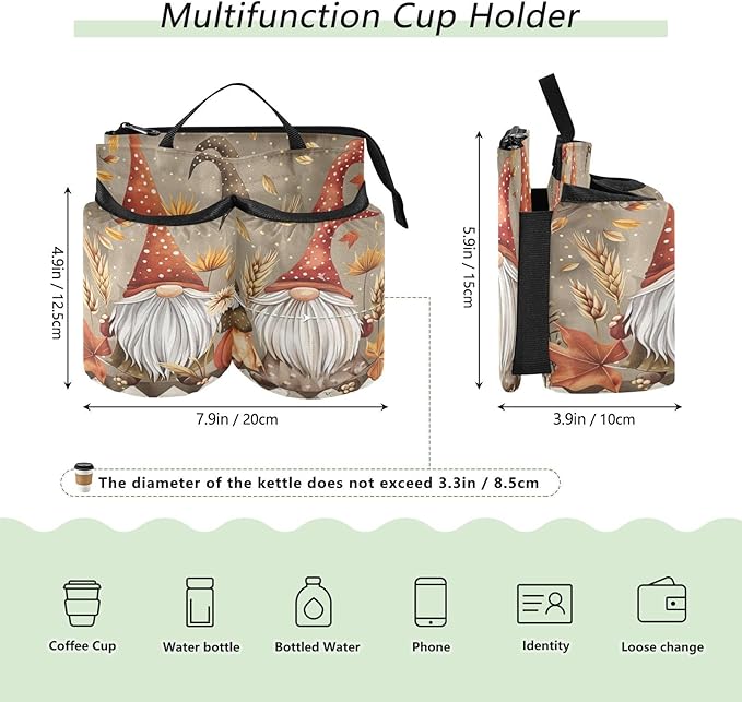 Pumpkin Gnomes Maple Leaf Luggage Cup Holder Travel Portable Free Hand Drink Carrier Suitcase Drinks Beverage Holder Carry-On Bottle Mug Holder Organizer Bag Travelers Accessories