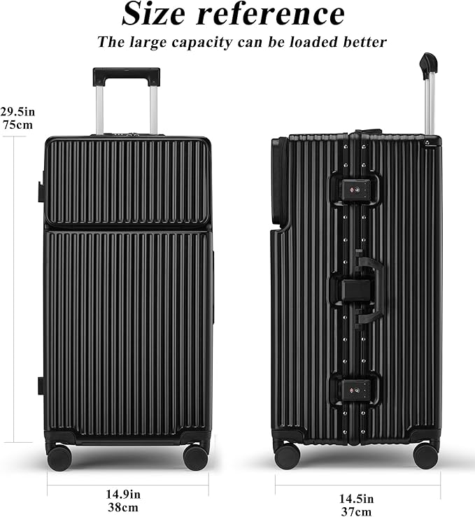 feilario 30in Super Large Captain Aluminum Frame Hardside Spinner Wheels Luggage, Zipperless Checked Suitcase with Front Compartment/Cup Holder/Phone Holder